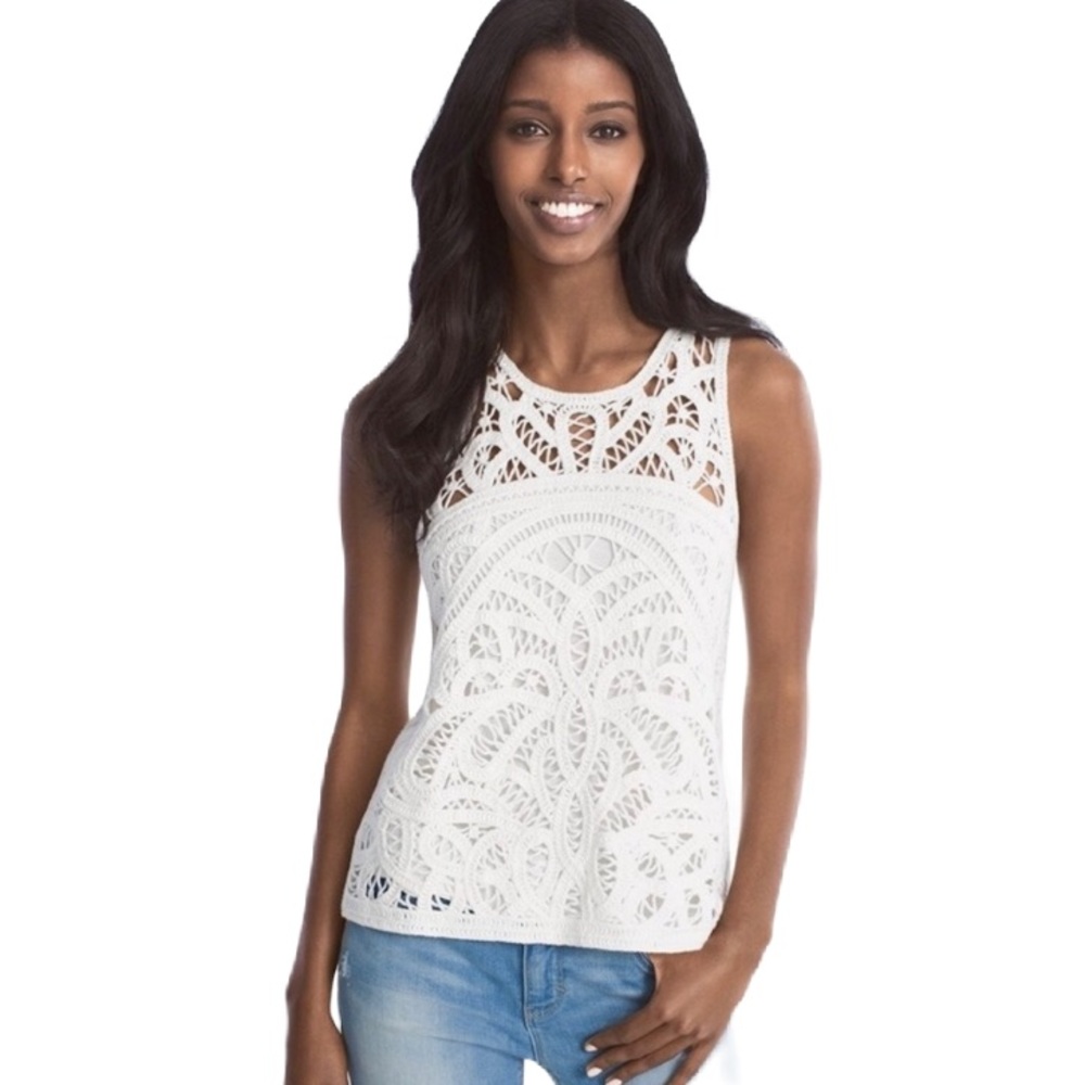WHITE HOUSE BLACK MARKET Crochet Dressy Tank Top ~ ECRU ~ Lovely! WHBM Small
